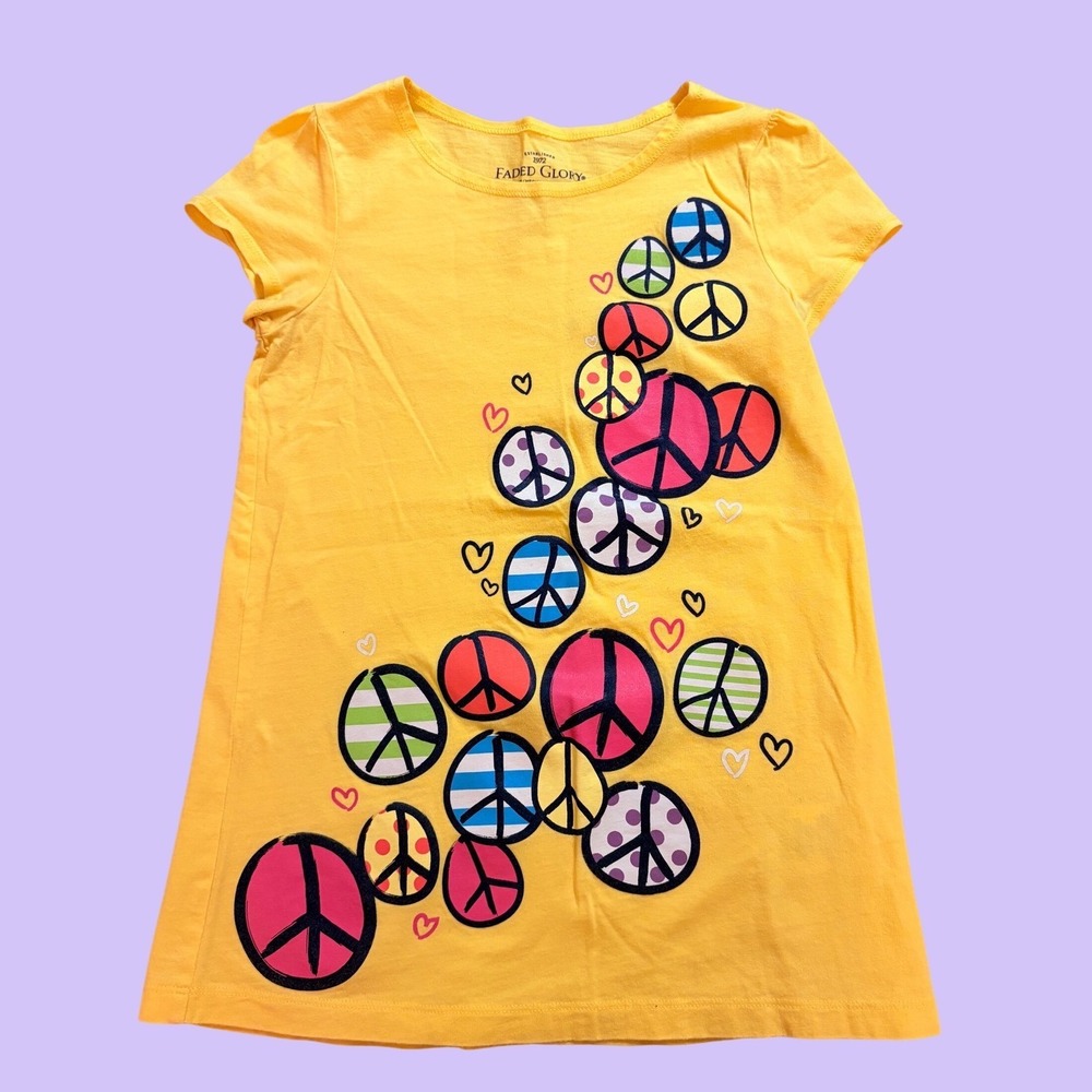 Y2K Faded Glory Yellow Peace Sign Graphic Baby Tee Shirt Scene #19